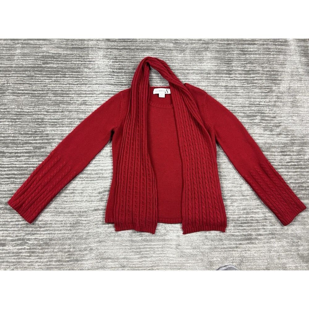 Jones Wear Studio Sweater Womens Small Red Classic Scarf Acrylic 90s‎ Casual